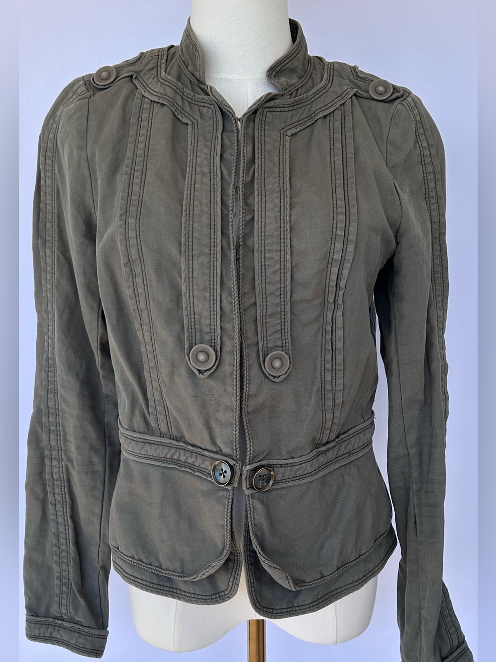 Elevenses by Anthropologie Women’s Military Peplum Jacket Olive Size 6